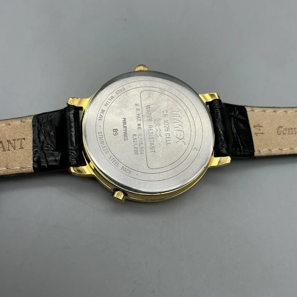 Timex Indiglo Womens Watch 31mm White Dial Gold Tone Black Leather New Battery